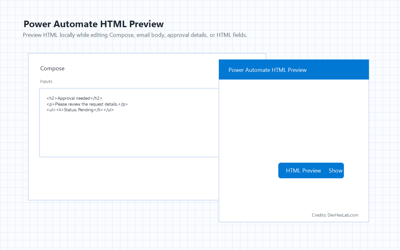 Collapsed HTML Preview button in Power Automate